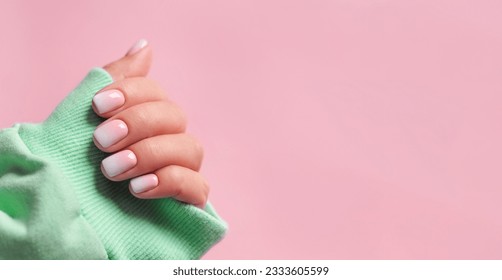 closeup manicure pink nails