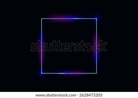 Gradient neon square frame on black grunge background with glowing pink blue outline laser lines and geometric shape