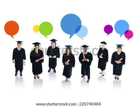 Graduating Students With Speech Bubbles