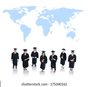 Graduating Students With World Map