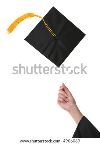 A graduation cap after being thrown into the air