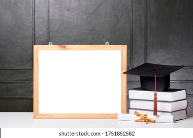 Graduation Cap And Book With Frame Mockup