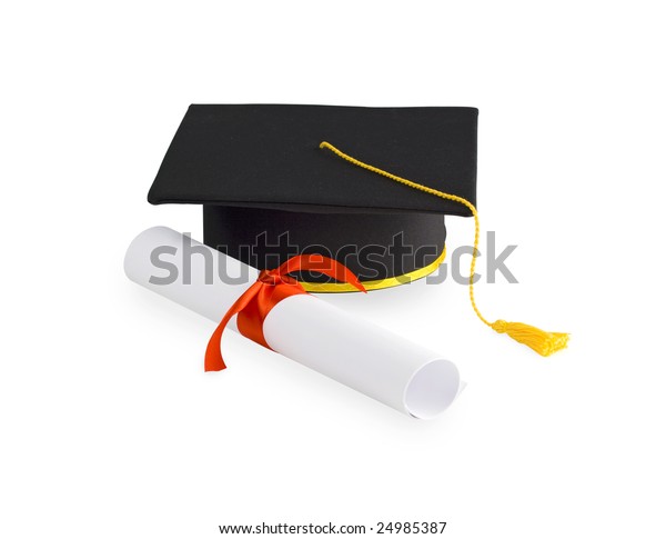 Graduation Cap Diploma Red Ribbon Isolated Stock Photo (Edit Now) 24985387