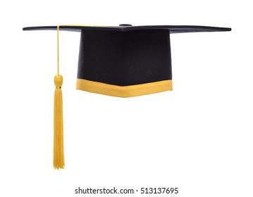 Graduation Cap With Gold Tassel Isolated On White Background.