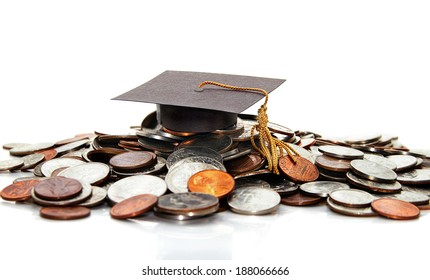 Graduation Cap  On A Pile Of Money ( Student Debt )