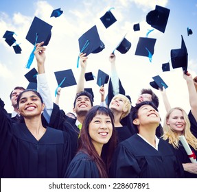 Graduation Caps Thrown In The Air