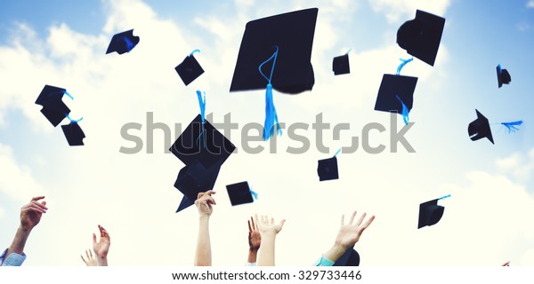Graduation Caps\
Thrown Happiness Success\
Concept
