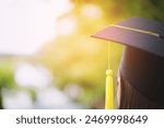 graduation, close up student hats in during commencement success graduates of the university, Concept education congratulation. copy space banner.