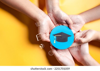 Graduation concept. Learning educate, study knowledge to creative thinking idea and problem solving solution, learning online education course degree certificate.