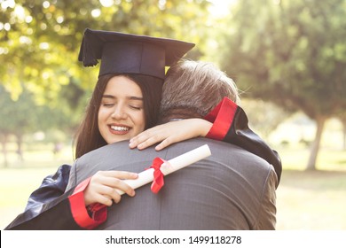 Graduation Day Father Proud Hugging Concept