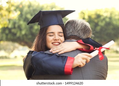 Graduation Day Father Proud Hugging Concept