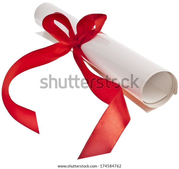 Graduation Diploma Red Ribbon Isolated On Stock Photo 174584762