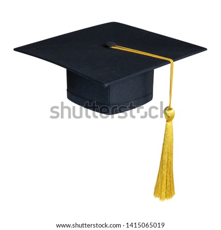 Graduation hat, Academic cap or Mortarboard in black isolated on white background (clipping path) for phd educational hat design mockup and school commencement hat mock-up template