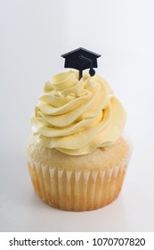 Graduation Theme Vanilla Cupcake On White Background