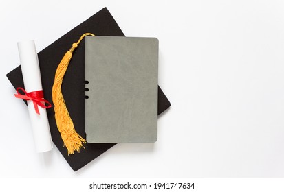Graduation top view concept on gray background