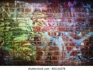 Graffiti brick wall, colorful background