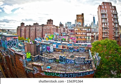 Graffiti on apartment buildings in New York