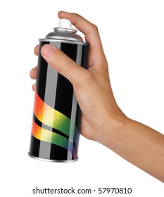 Graffiti Spray Can In Hand Isolated On White Background