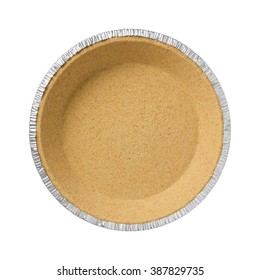 Graham Cracker Pie Crust In A Tin Dish. The Image Is A Cut Out, Isolated On A White Background, With A Clipping Path.