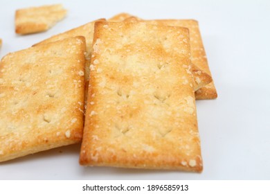 Grain Of Cheese Crackers Biscuits Isolated On White Background