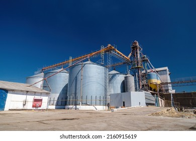 Grain elevator in Ukraine. Russia blocking shipping of wheat, seeds and corn harvest export. World crisis, starvation. Blockade of Ukrainian crops supplies