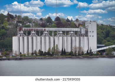 Grain Elevators On Elliot Bay Near Seattle