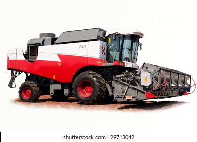 Grain Harvester Combine On A White Background