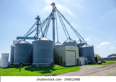 Grain silos on sunny day