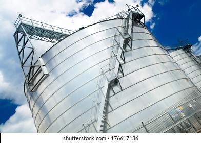 Grain storage place - metal containers against sky