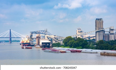 Grain Terminal At Mississippi River Bank. Louisiana, USA