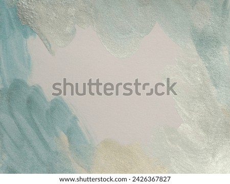Grain watercolor paper texture blot painting wall. Abstract nacre silver, beige marble copy space background.