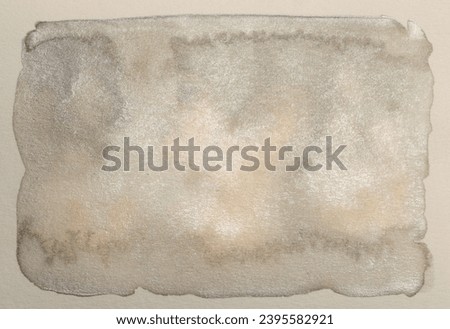 Grain wet watercolor paper texture blot painting wall. Abstract nacre silver, gold, beige marble copy space background.