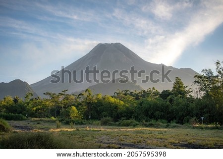Grainy Mount Merapi is the most active volcano in Central Java and Yogyakarta, Indonesia