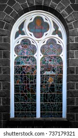 Gramado, Rio Grande do Sul, Brazil - August 03, 2017 - Window and stained glass of the mother church in downtown Gramado. - Shutterstock ID 737179321