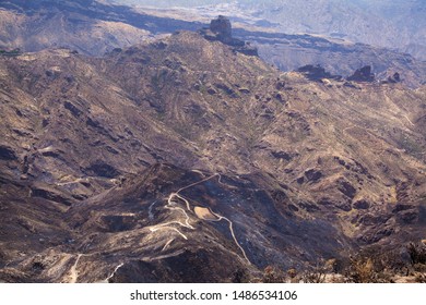 Gran Canaria After Wild Fire Of August 2019, Walking Route La Cruz De Tejeda - Artenara, Caldera De Tejeda With Its Iconic Rock Formation Roque Nublo