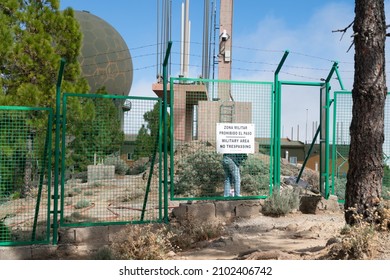 Gran Canaria, Spain- 11-16-2021: Gate To Military Base Pico De Las Nieves In Gran Canaria Open