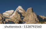 Gran Vernel summit as seen from Rifugio Marmolada, Marmolada group, Dolomites, Trentino-Alto Adige, Trento, South Tirol, Italy