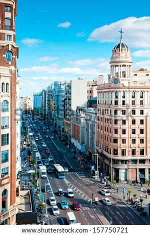 Gran via street in Madrid - Spain capital at day
