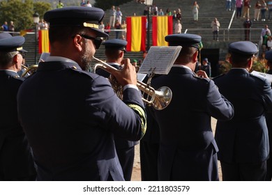 Granada, Spain; 10-09-2022: Pledge Of Allegiance Due To The 100th Anniversary Of The Air Force Base Of Armilla. The Army's Band Performing Various Military Marches.