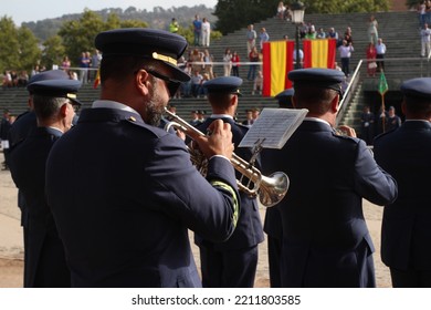 Granada, Spain; 10-09-2022: Pledge Of Allegiance Due To The 100th Anniversary Of The Air Force Base Of Armilla. The Army's Band Performing Various Military Marches.