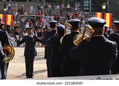 Granada, Spain; 10-09-2022: Pledge Of Allegiance Due To The 100th Anniversary Of The Air Force Base Of Armilla. The Army's Band Performing Various Military Marches.