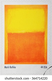 GRANADA, SPAIN - DECEMBER 1, 2015: A stamp printed in the USA shows Orange and Yellow by Mar Rothko, 2010