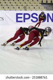 GRANADA, SPAIN - FEBRUARY 10, 2015: Winter Universiade 2015, Short Track Ice Training Of The Chinese Team.