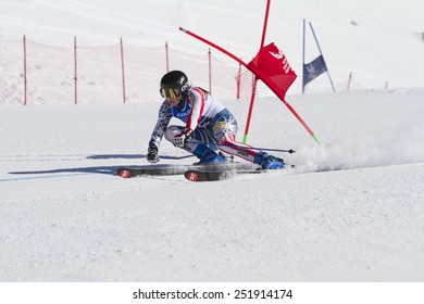 GRANADA, SPAIN - FEBRUARY 11, 2015: Winter Universiade 2015. Ladies' Giant Slalom In Sierra Nevada. WISE Clare, USA.