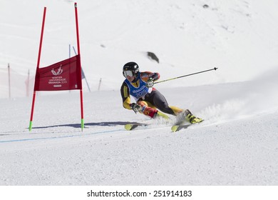 GRANADA, SPAIN - FEBRUARY 11, 2015: Winter Universiade 2015. Ladies' Giant Slalom In Sierra Nevada. VALLERAND Laurence