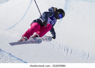 GRANADA, SPAIN - FEBRUARY 11, 2015: Winter Universiade 2015. Ladies' Ski Halfpipe Final. SEIFERT Jule, Germany. 