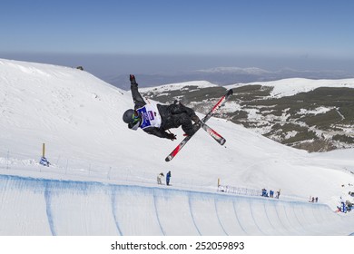 GRANADA, SPAIN - FEBRUARY 11, 2015: Winter Universiade 2015. Men's Ski Halfpipe Final. CHUPA Pavel, RUS.