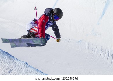 GRANADA, SPAIN - FEBRUARY 11, 2015: Winter Universiade 2015. Ladies' Ski Halfpipe Final. POTTER Brooke, USA.