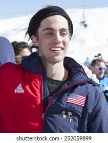 GRANADA, SPAIN - FEBRUARY 11, 2015: Winter Universiade 2015. Men's Ski Halfpipe Final. LEONARD John, USA