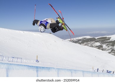 GRANADA, SPAIN - FEBRUARY 11, 2015: Winter Universiade 2015. Men's Ski Halfpipe Final. KORDYUK Petr, Russia.